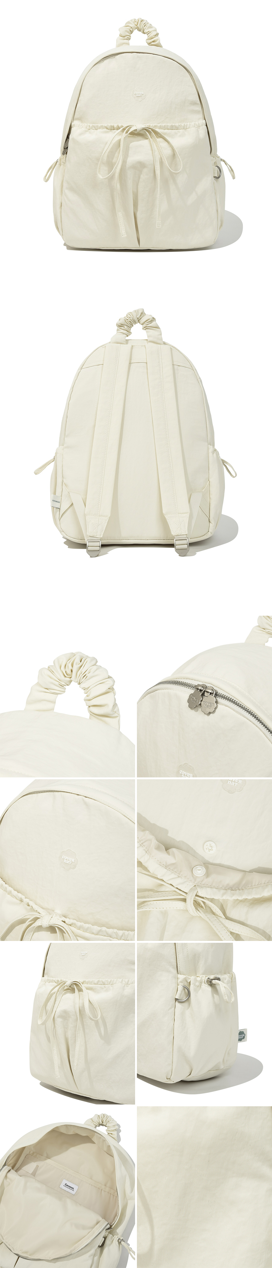 WOMEN CLOVER HEART SHIRRING NYLON BACKPACK - 5 COLORS IVORY