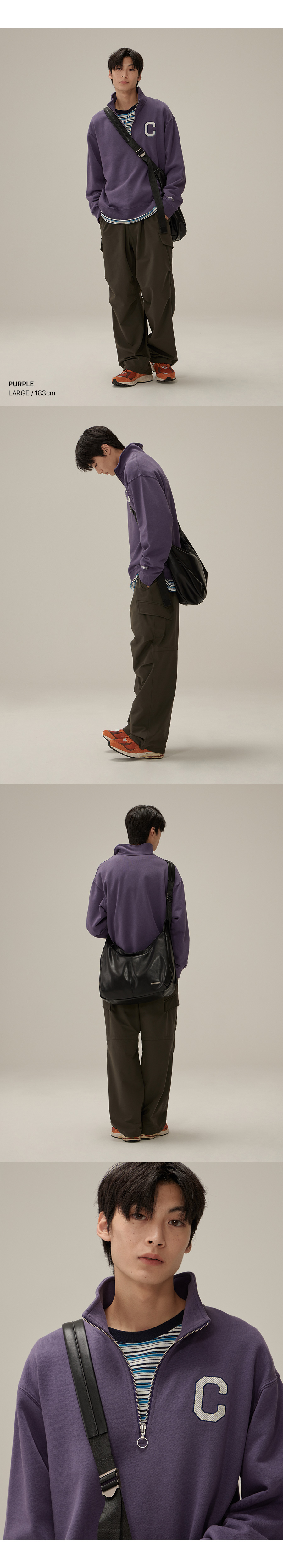C 로고 하프 집업 맨투맨 멜란지 그레이 상세 이미지 4