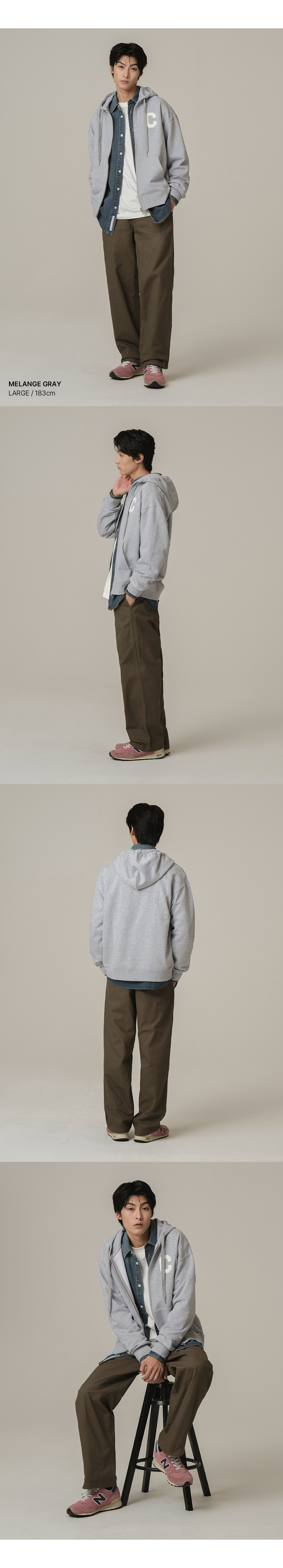 C 로고 후디 집업 블랙 상세 이미지 4