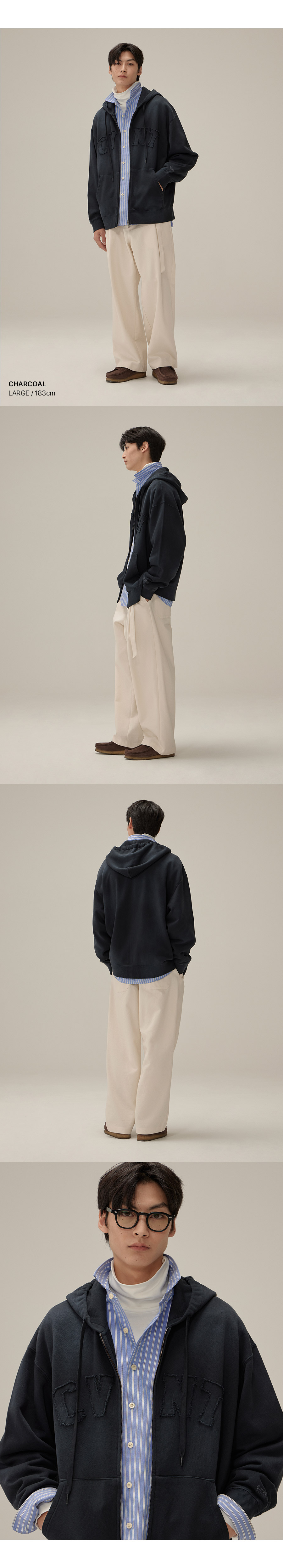 CVNT 다잉 오버핏 후디 집업 브라운 상세 이미지 4