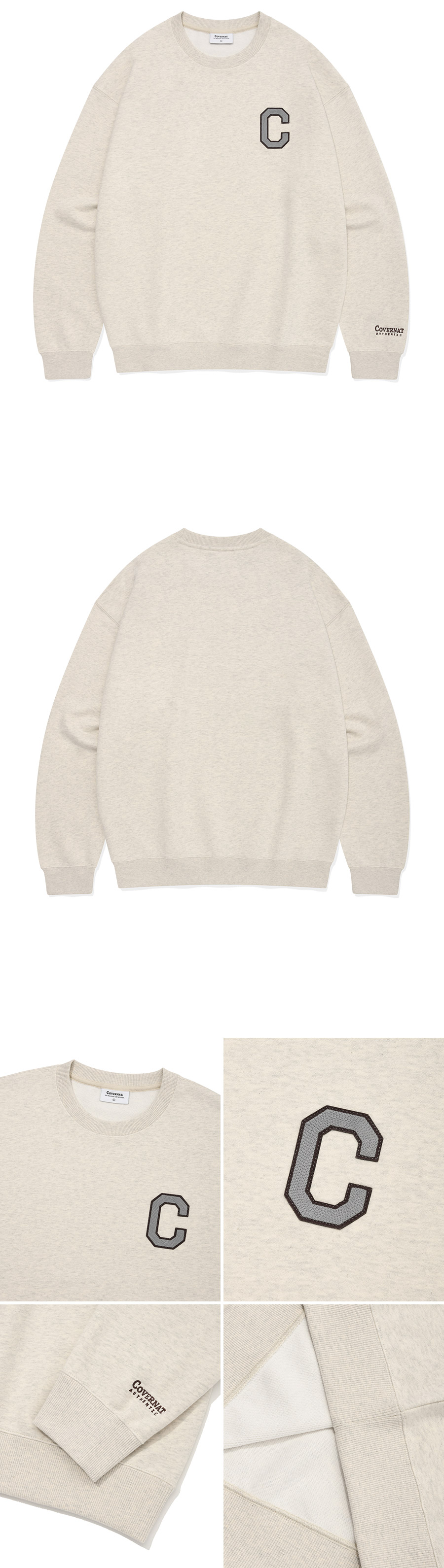 ★★COVERNAT★★ Authentic Logo Sweatshirt Oatmeal CO2403CR0 Covernat Unisex C Logo Half Zipup Sweatshirt Oatmeal