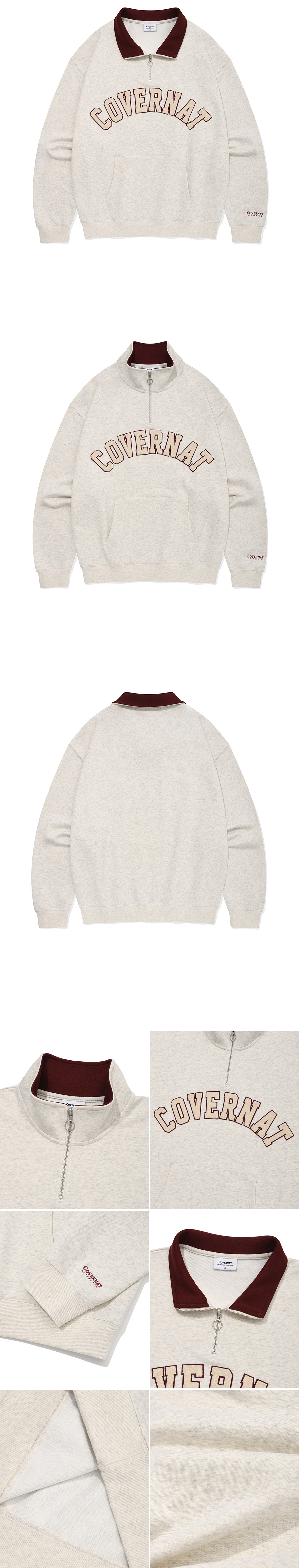 スウェット・トレーナー COVERNAT Arch Logo Man to Man Oatmeal MUSINSA | COVERNAT Arch Logo Half Zip Up Man to Man Oatmeal