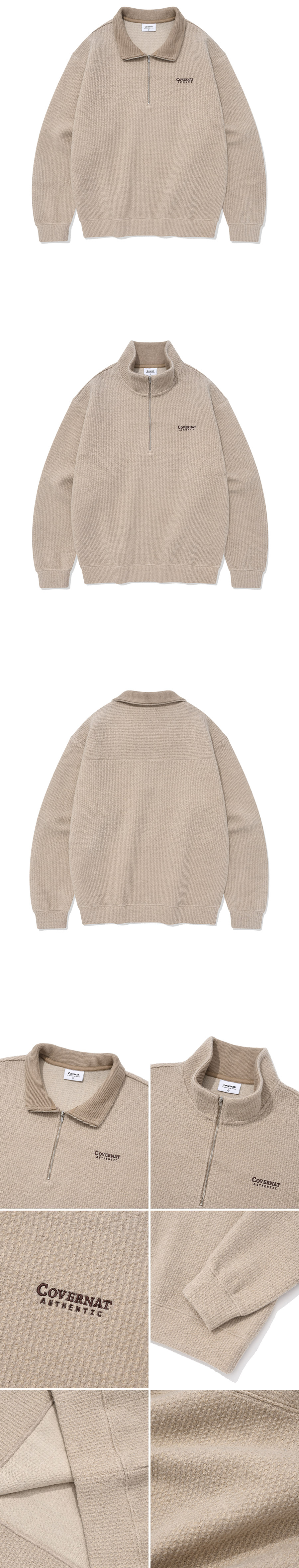 MUSINSA | COVERNAT Knit-like half-zip up man-to-man oatmeal