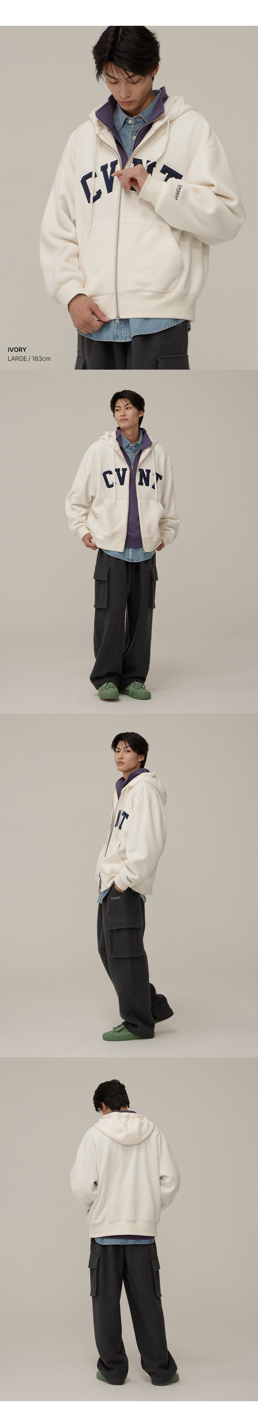 MUSINSA公式 | COVERNAT CVNT Fleece Overfit Hoodie Zip-Up Ivory