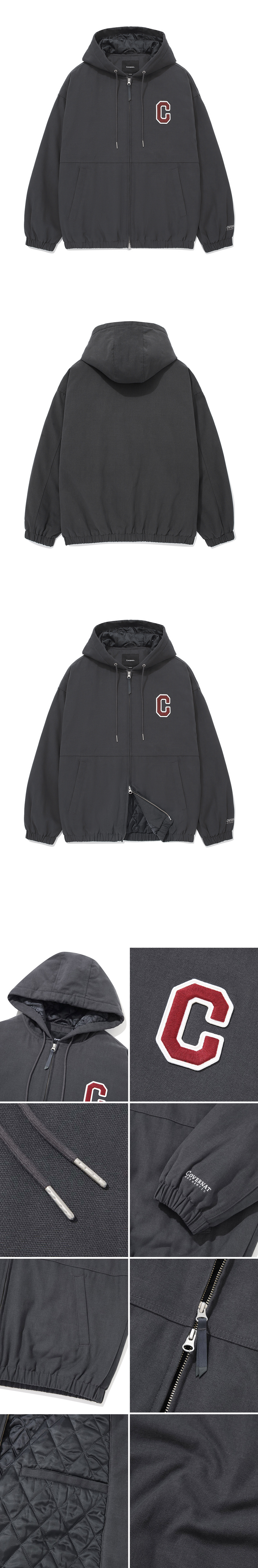 MUSINSA | COVERNAT C Logo Heavy Oxford Hoodie Jacket Charcoal