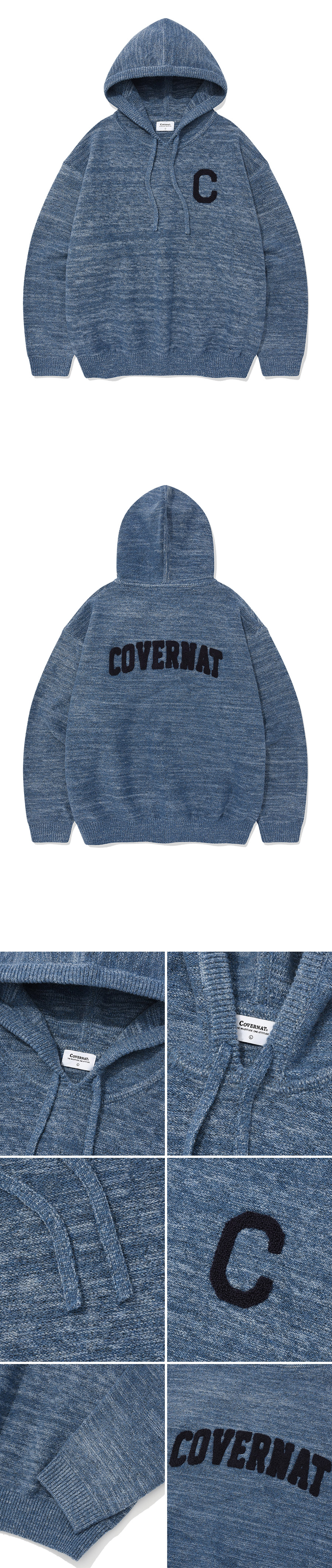 パーカー・フーディ COVERNAT C logo knit hoodie blue MUSINSA | COVERNAT C Logo Knit Hoodie Blue