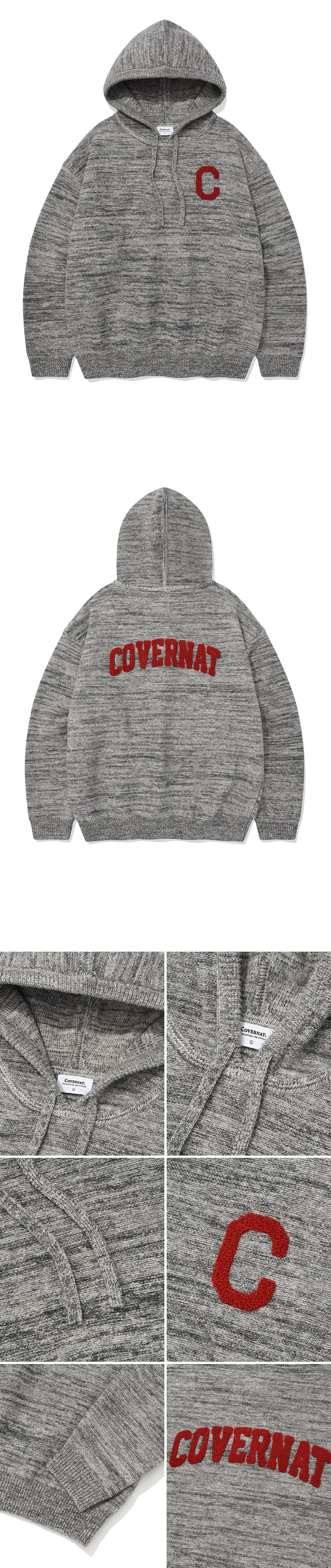 パーカー・フーディ COVERNAT C logo knit hoodie melange gray MUSINSA | COVERNAT C Logo Knit Hoodie Melange Grey