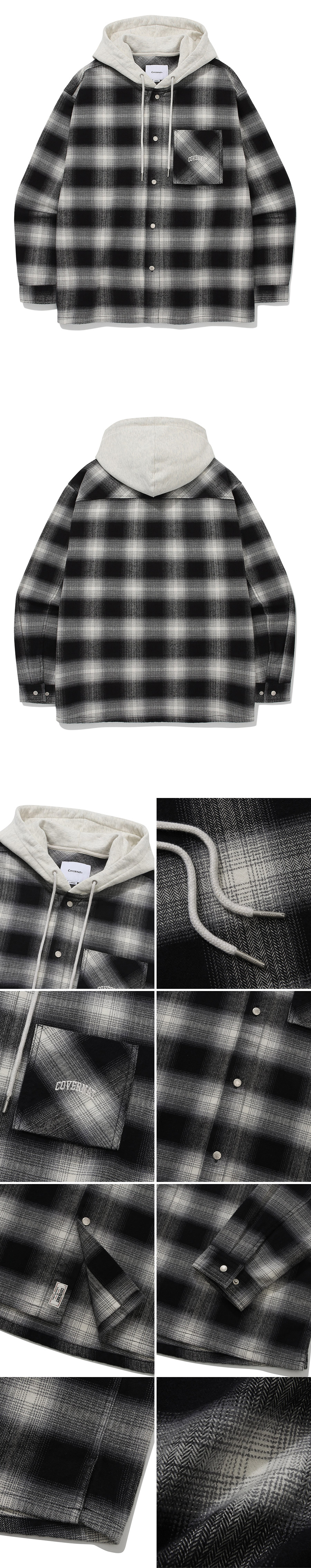 MUSINSA | COVERNAT Overfit Hoodie Check Shirt Black