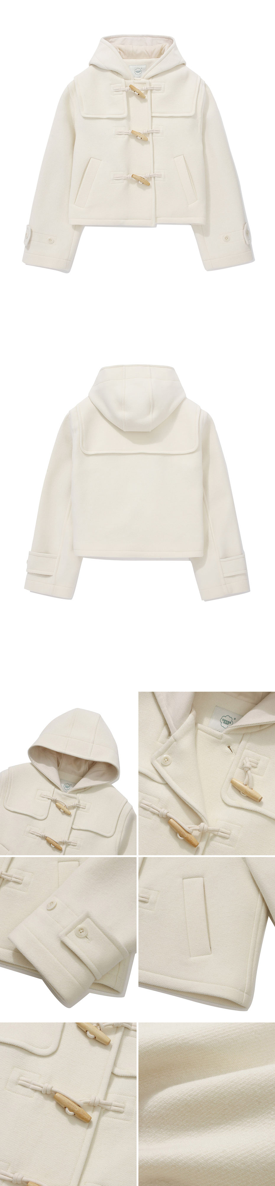 コート COVERNAT Women's Hooded Short Duffel Coat Ivory CO2404CT70IV Women's Hooded Short Duffel Coat Ivory - Covernat | 60