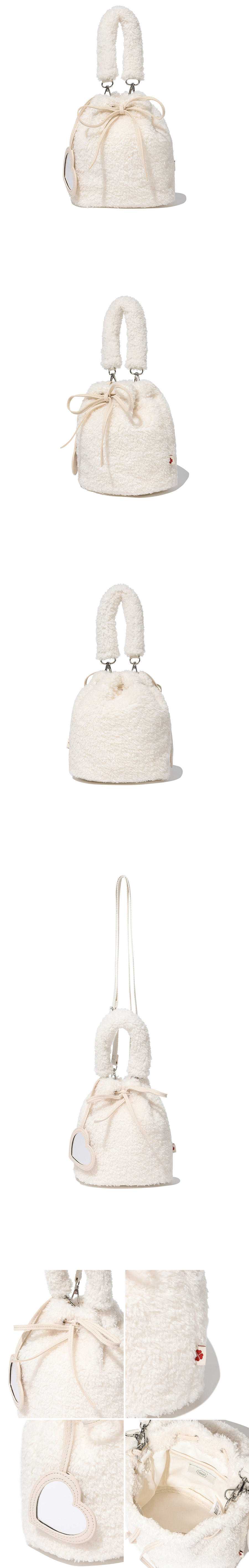★COVERNAT WOMAN★ Cloverheart Fluffy Bucket Bag Ivory CO240 MUSINSA | COVERNAT WOMAN Clover Heart Fluffy Bucket Bag Ivory