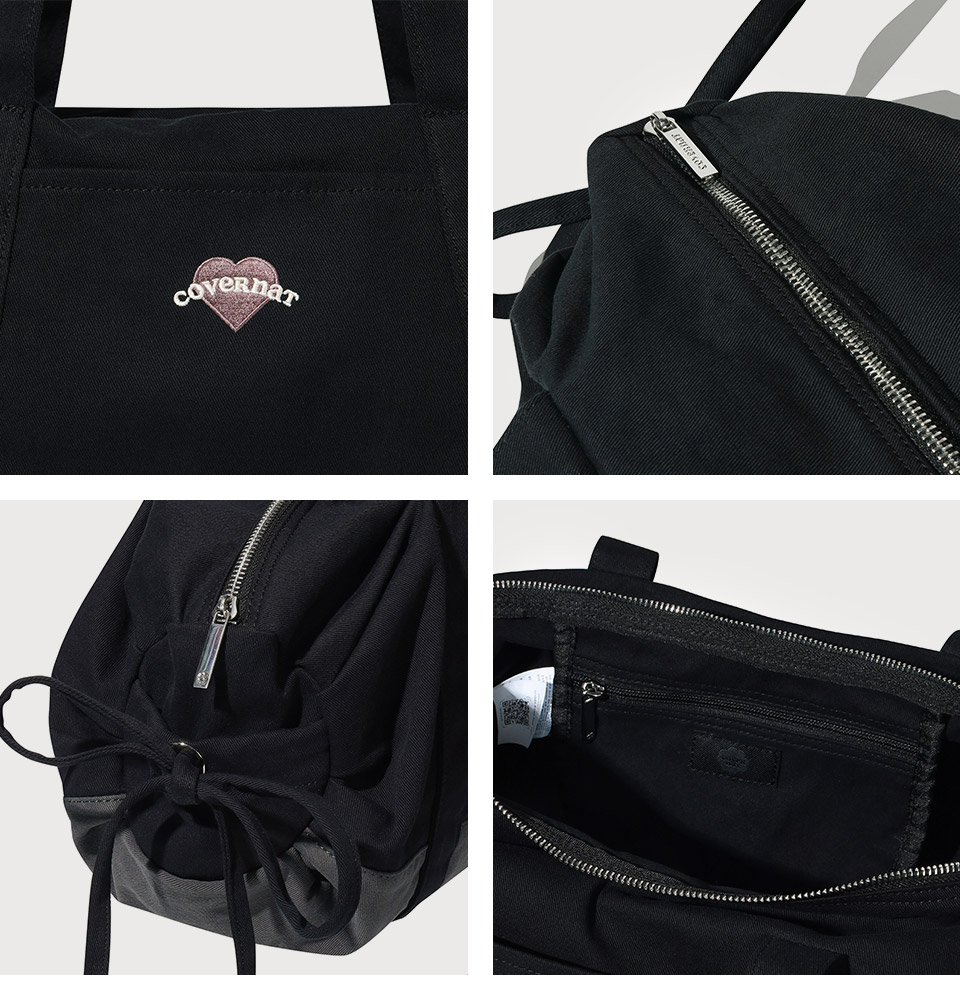 MUSINSA | COVERNAT WOMAN Clover Heart Ribbon Duffle Bag Black