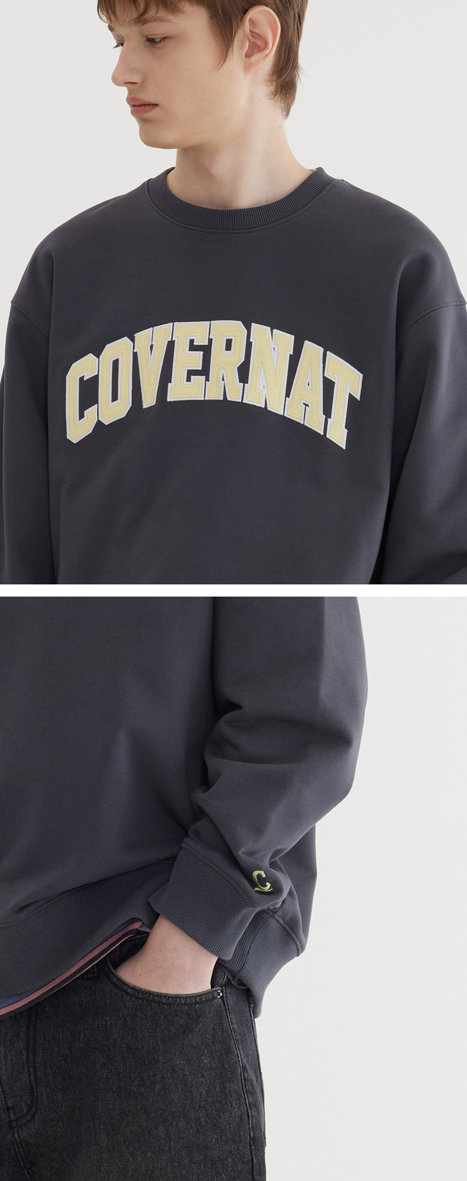 スウェット・トレーナー COVERNAT Small Arch Logo Man to Man Melange Gray MUSINSA | COVERNAT Small Arch Logo Man to Man Melange Gray