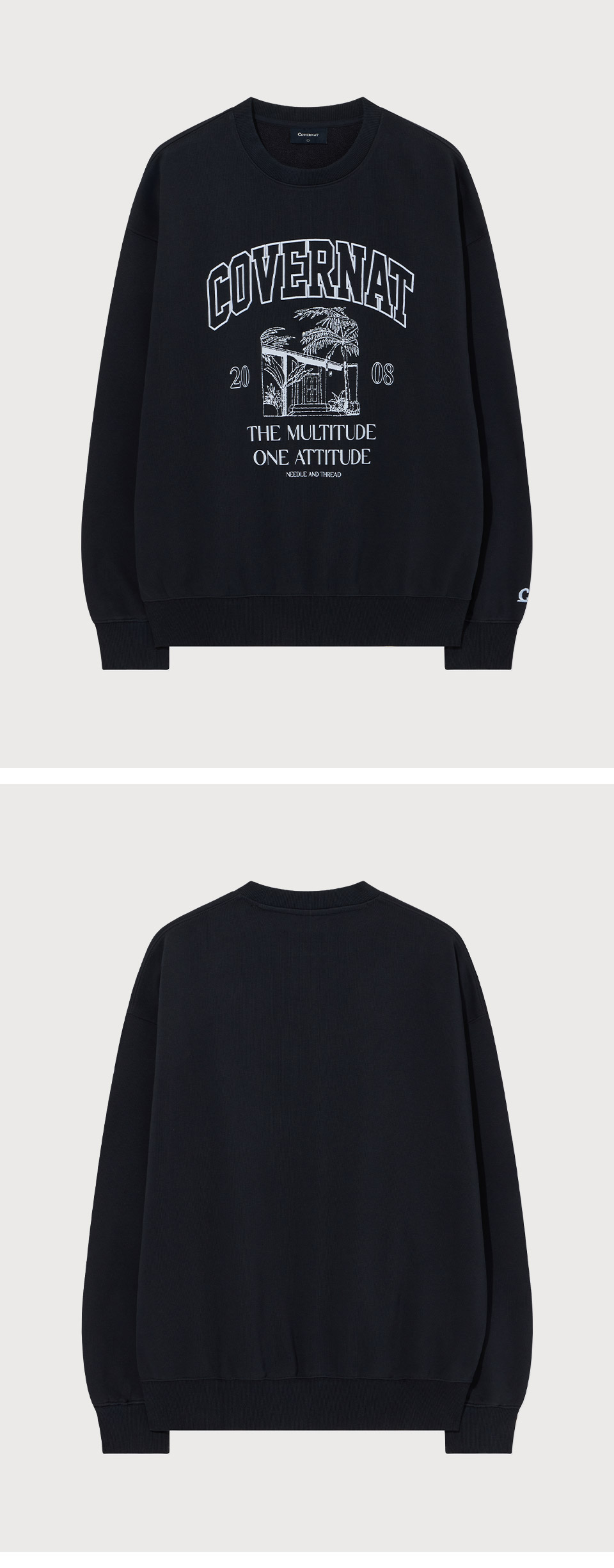 MUSINSA | COVERNAT Palm Tree Graphic Man to Man Dark Navy