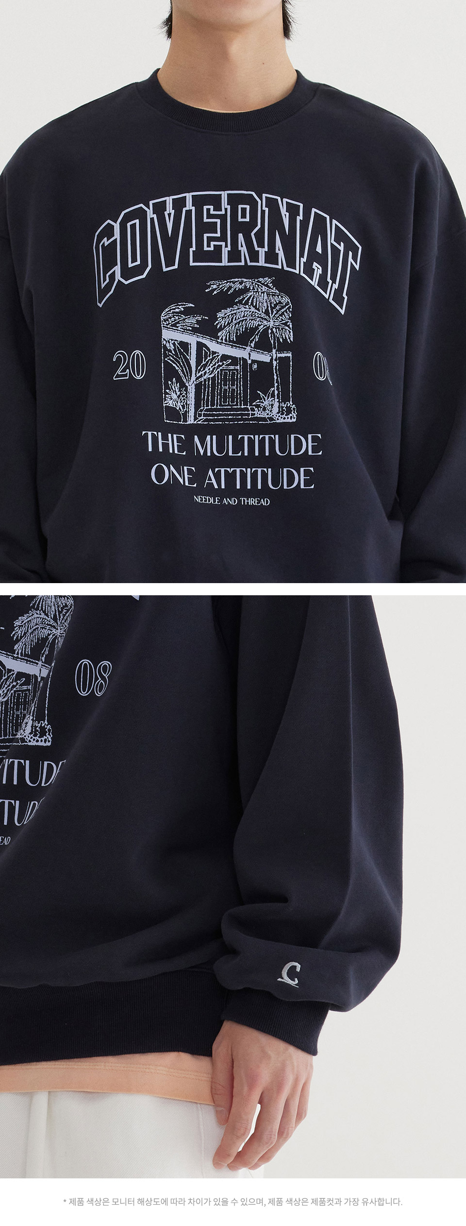 MUSINSA | COVERNAT Palm Tree Graphic Man to Man Dark Navy