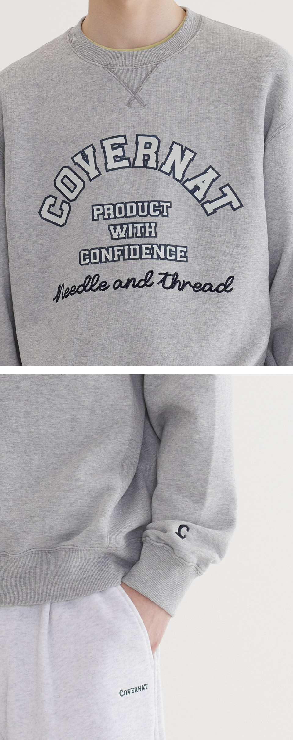 MUSINSA | COVERNAT Classic Arch Logo Man to Man Melange Gray