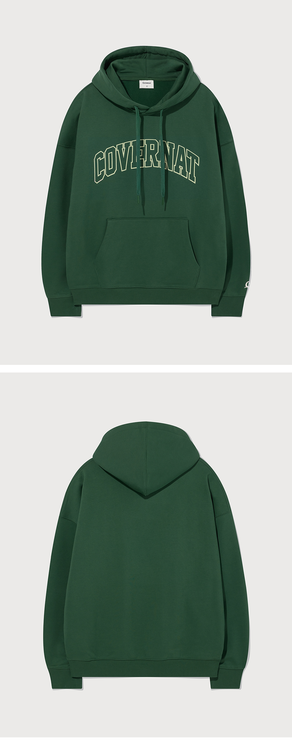 MUSINSA | COVERNAT Arch Logo Drop Fit Hoodie Green