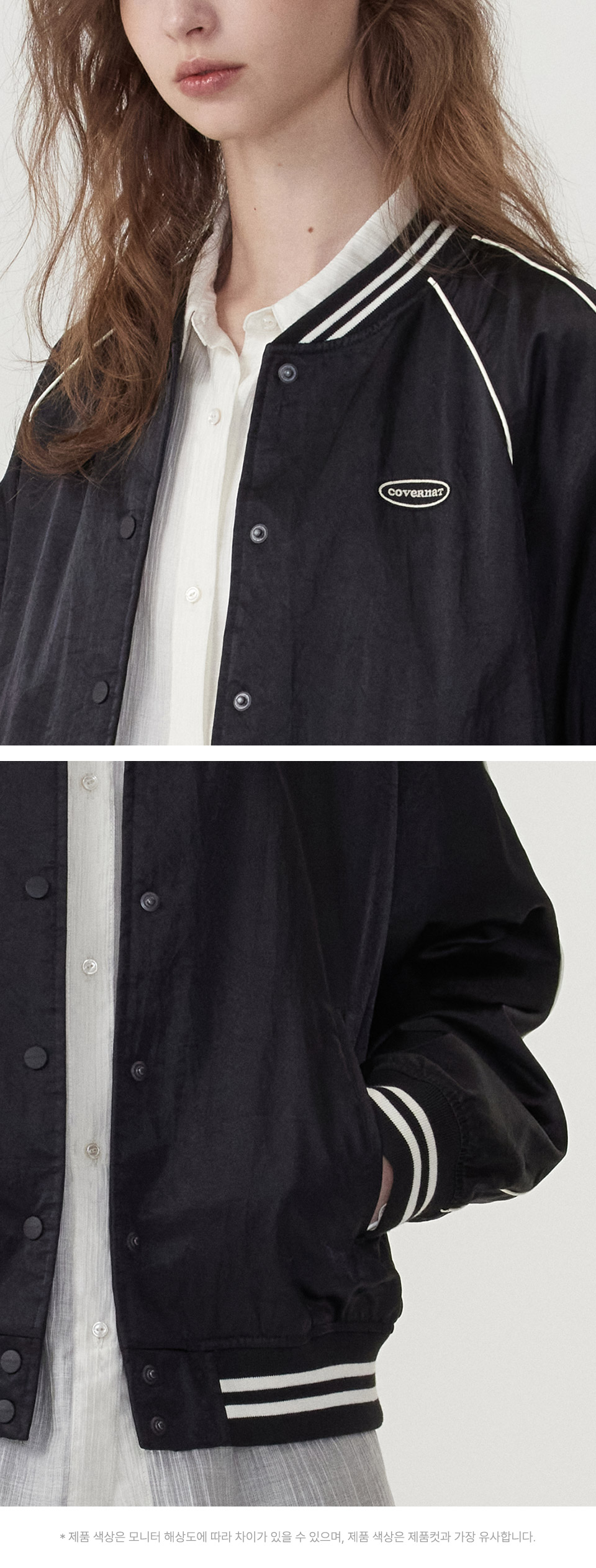 COVERNAT ♥ Women's Varsity Jacket MUSINSA | COVERNAT WOMAN Women's Satin Varsity Jacket Black