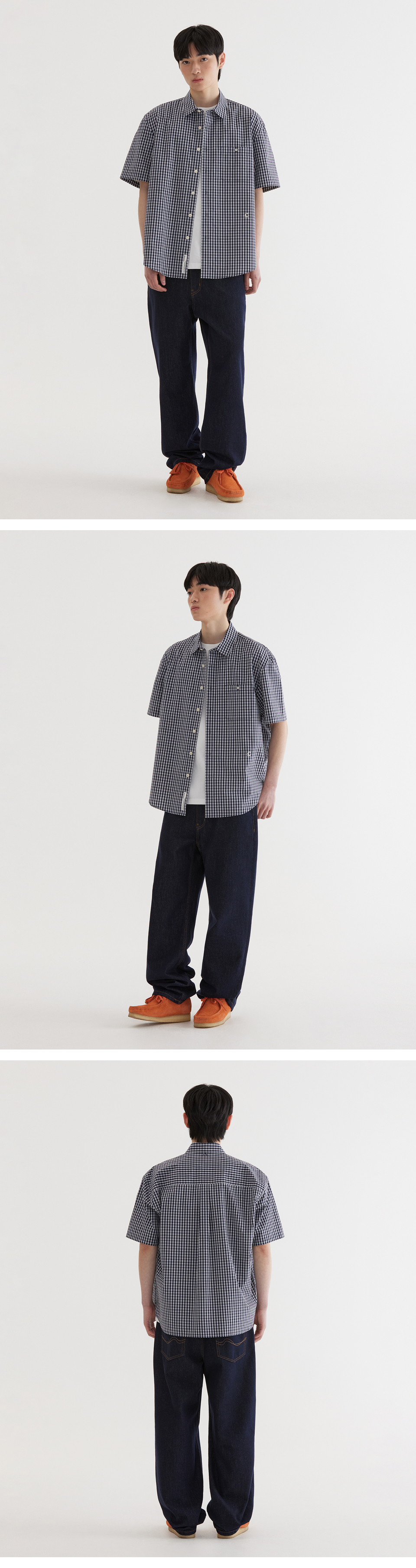 MUSINSA公式 | COVERNAT Gingham Half Shirt Dark Navy