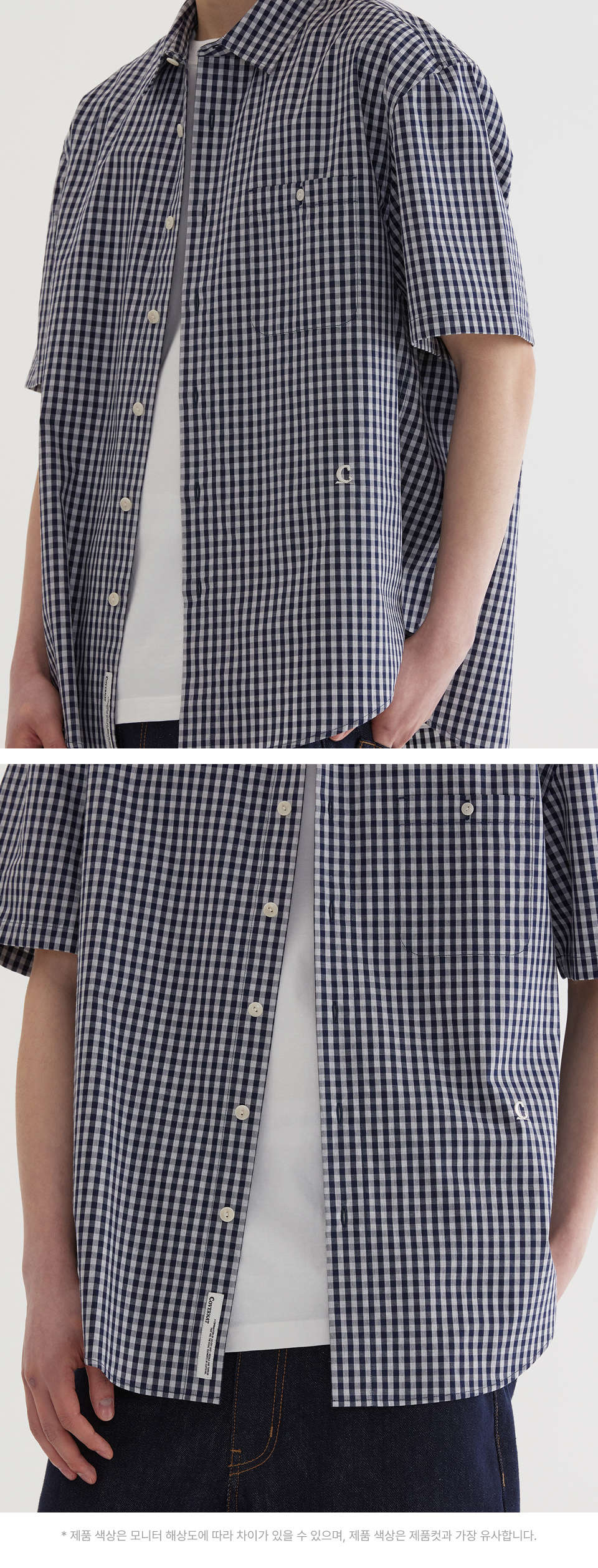 [COVERNAT]★25SS★韓国人気★GINGHAM HALF SHIRT MUSINSA公式 | COVERNAT Gingham Half Shirt Dark Navy