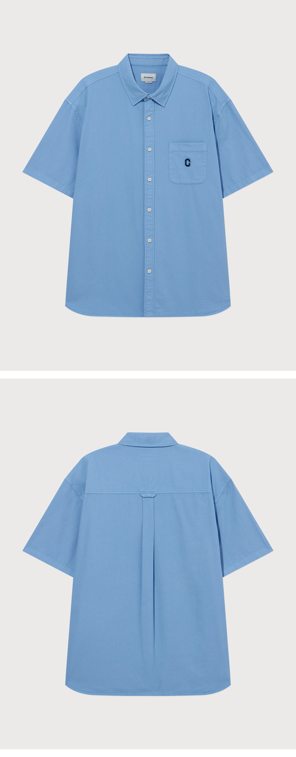MUSINSA公式 | COVERNAT C Logo Pigment Oxford Half Shirt Blue