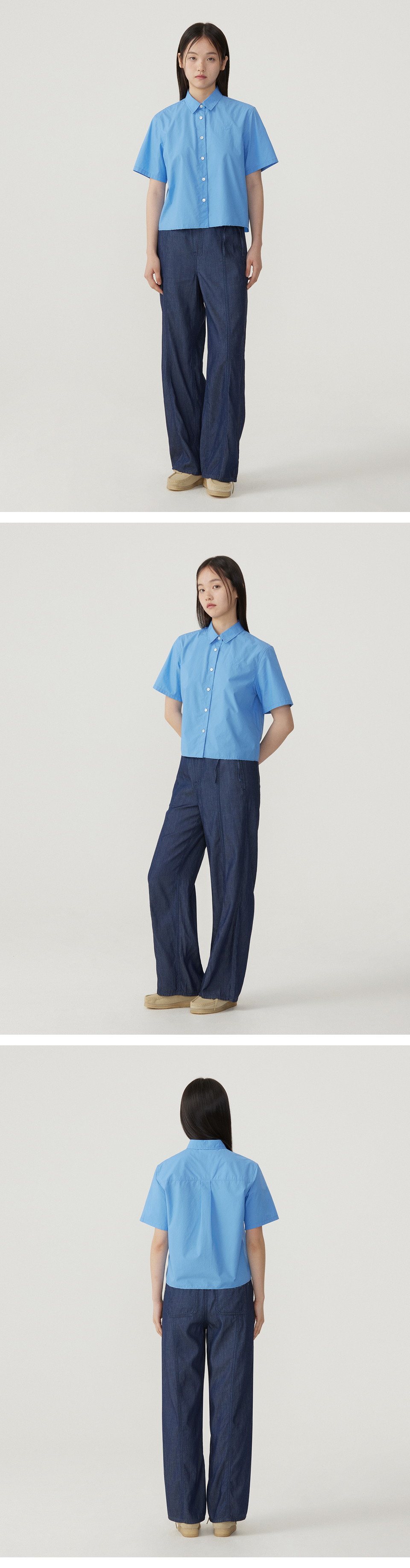 covernat ウーマンクロップクローバーハートシアッカーハーフシャツ MUSINSA | COVERNAT WOMAN Women's Clover Heart Half Shirt Blue