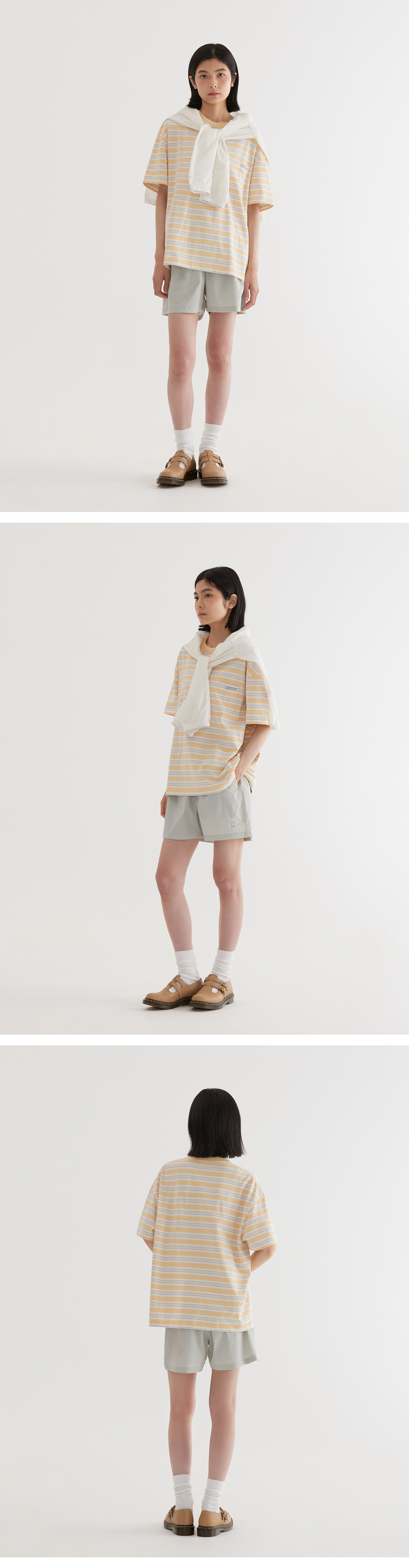 Tシャツ・カットソー COVERNAT Multi Stripe T-Shirt Yellow Striped t-shirt with print on front and back - Yellow | Benetton