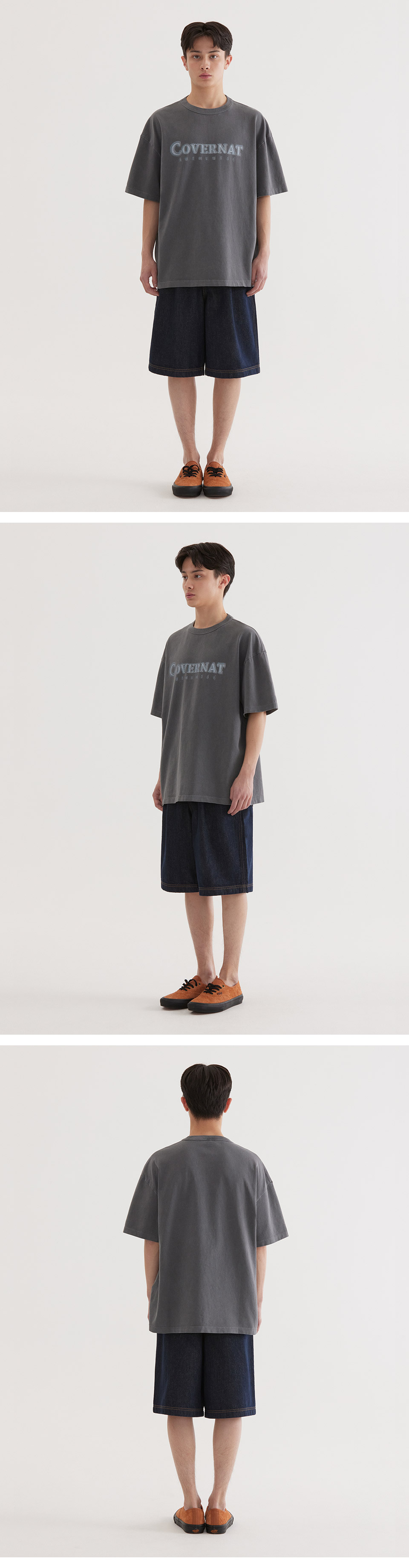 MUSINSA公式 | COVERNAT Neon Logo Dying T-Shirt Charcoal