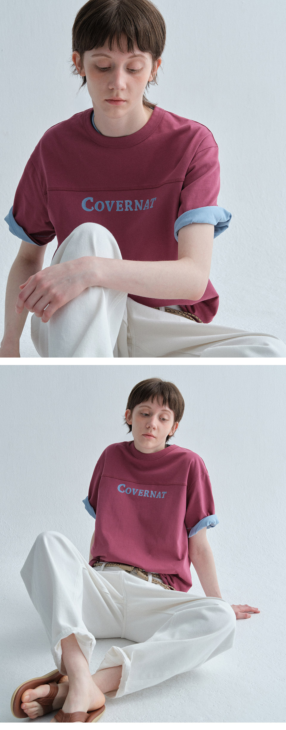 ★COVERNAT★ Cool Cotton C Logo T-Shirt Oatmeal Painting Graphic Cut Line T-Shirt Oatmeal - Covernat | 60