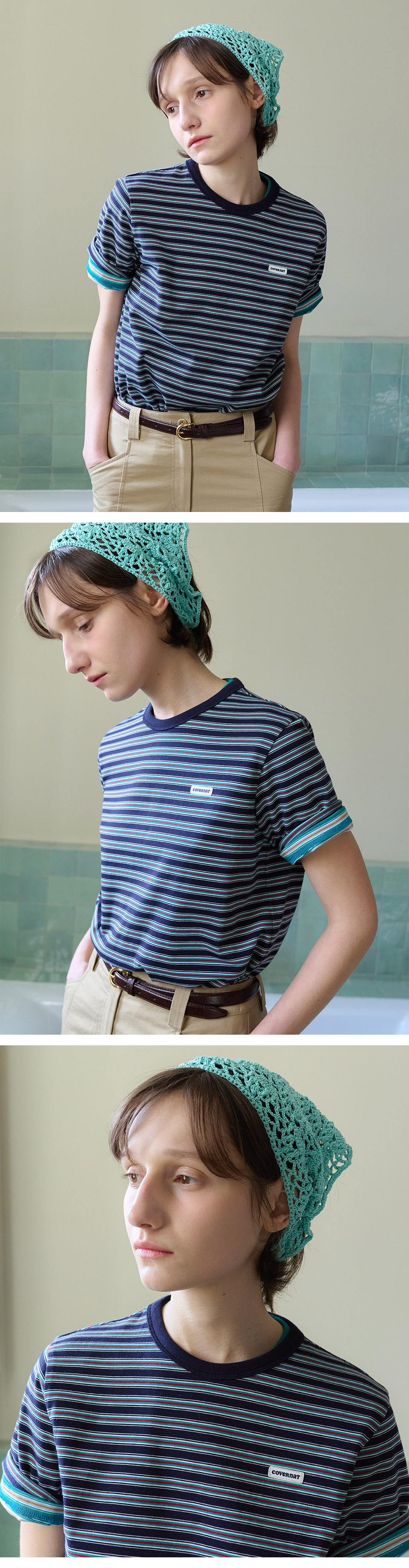 ★23SS★【COVERNAT】★striped t-shir.t★関税込★ WWAce Stripe T-shirt in grape leaf cotton | WoodWood