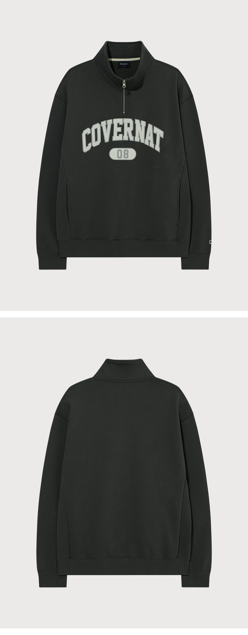 MUSINSA | COVERNAT Arch Logo Half Zip-up Man-to-Man Dark Gray