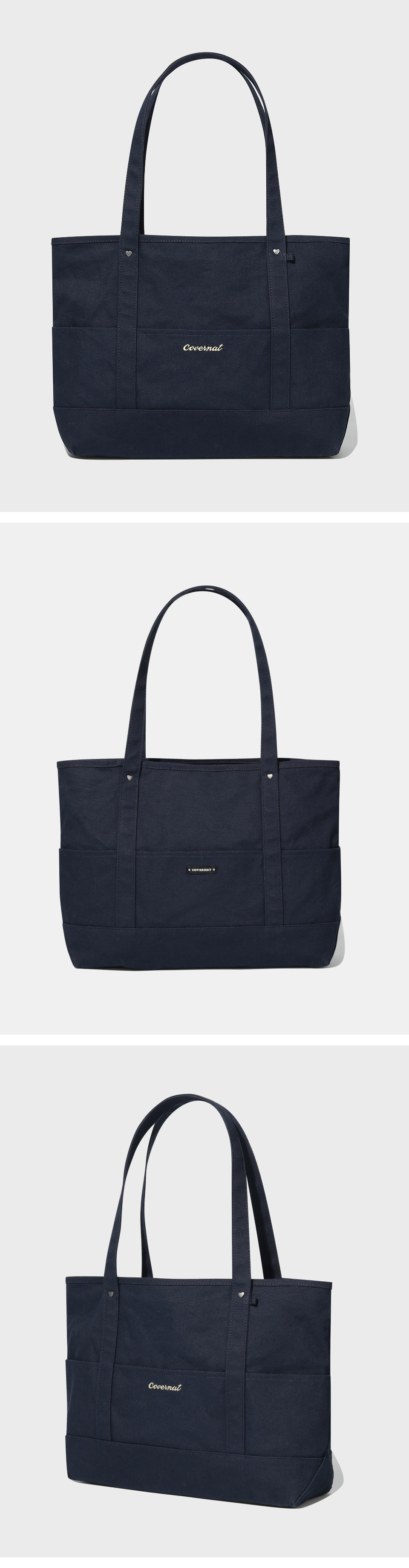 ★COVERNAT WOMAN★ Cloverheart knit tote bag navy CO2402TB86 MUSINSA | COVERNAT WOMAN Clover Heart Big Canvas Tote Bag Navy