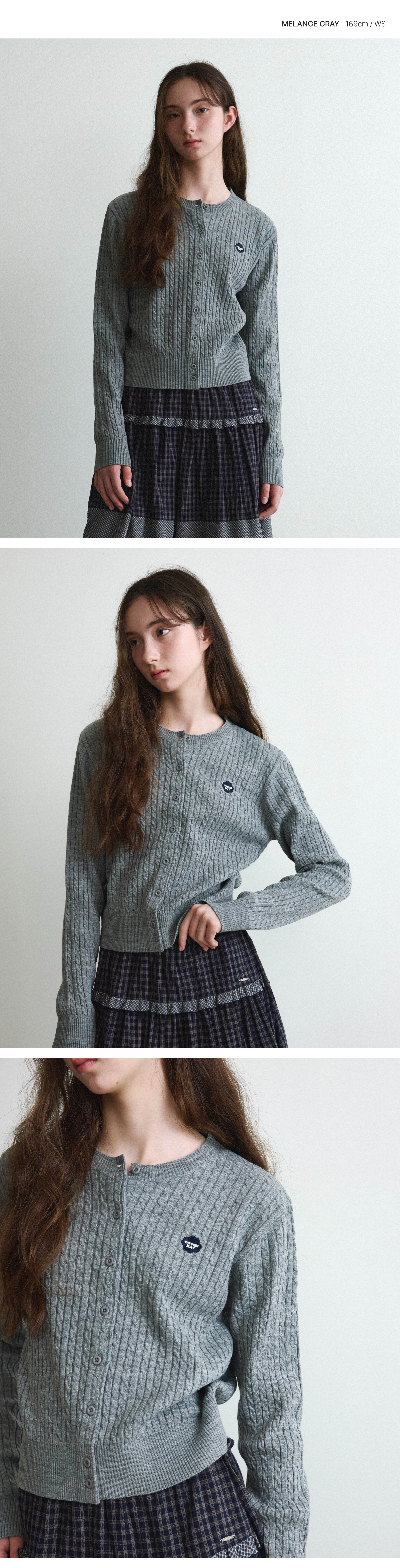 WOMAN CLOVER HEART CABLE CARDIGAN #SANA同款! - 5 COLORS MELANGE GREY