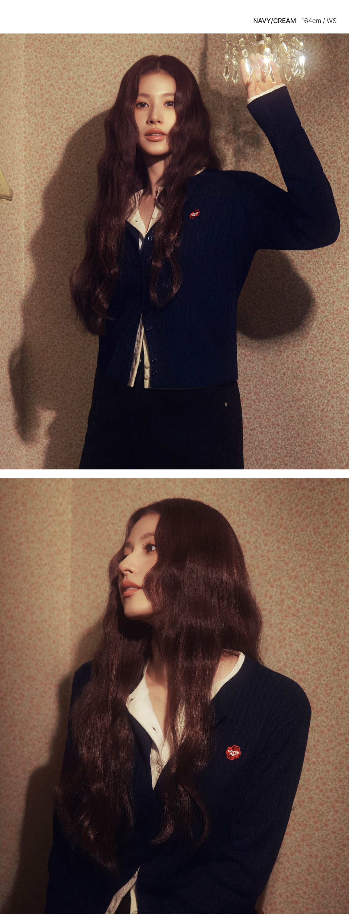 WOMAN CLOVER HEART CABLE CARDIGAN #SANA同款! - 5 COLORS NAVY