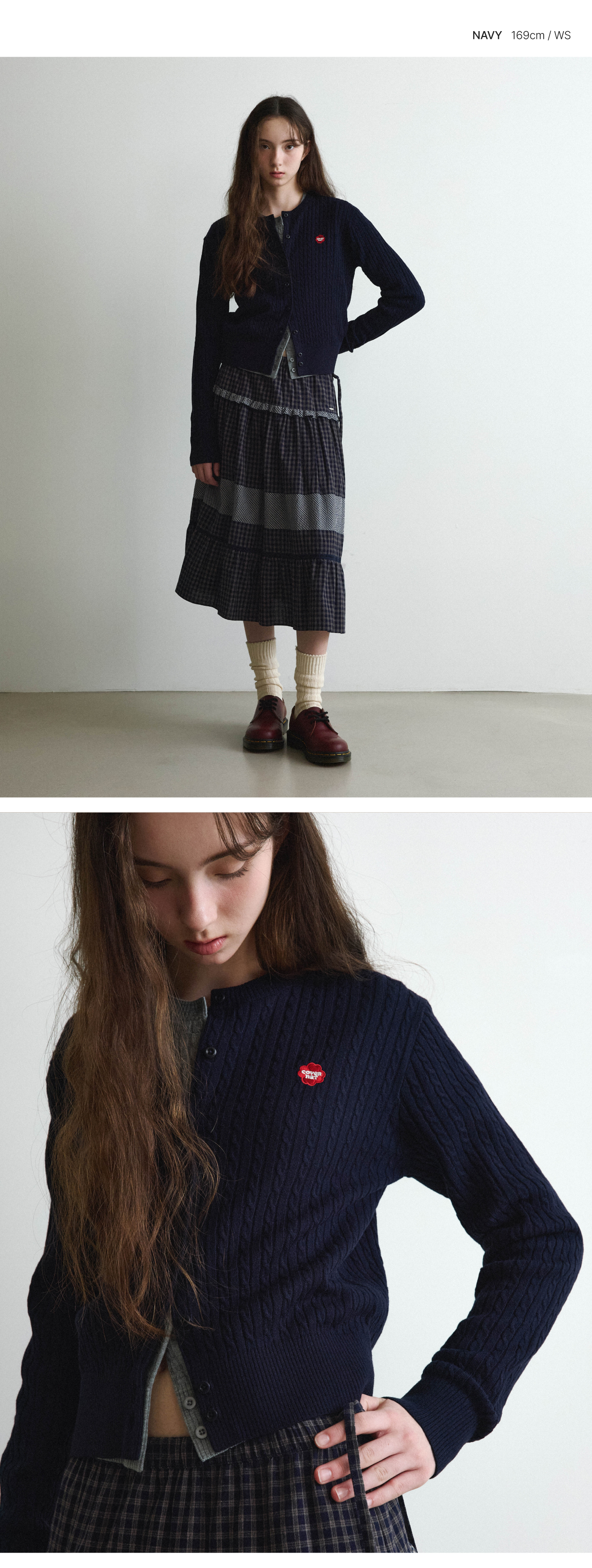 WOMAN CLOVER HEART CABLE CARDIGAN #SANA同款! - 5 COLORS NAVY