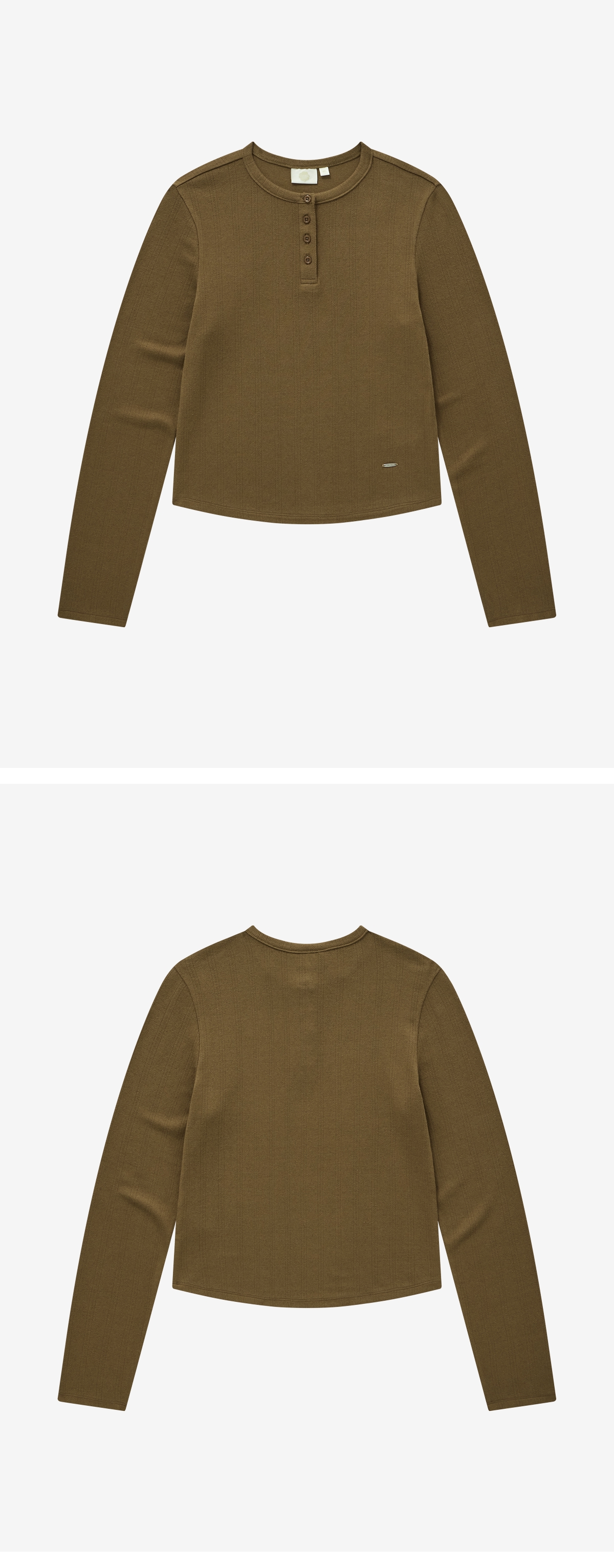 WOMAN HENLEY EYELET LONG SLEEVE #SANA同款！ - 2 COLORS BROWN
