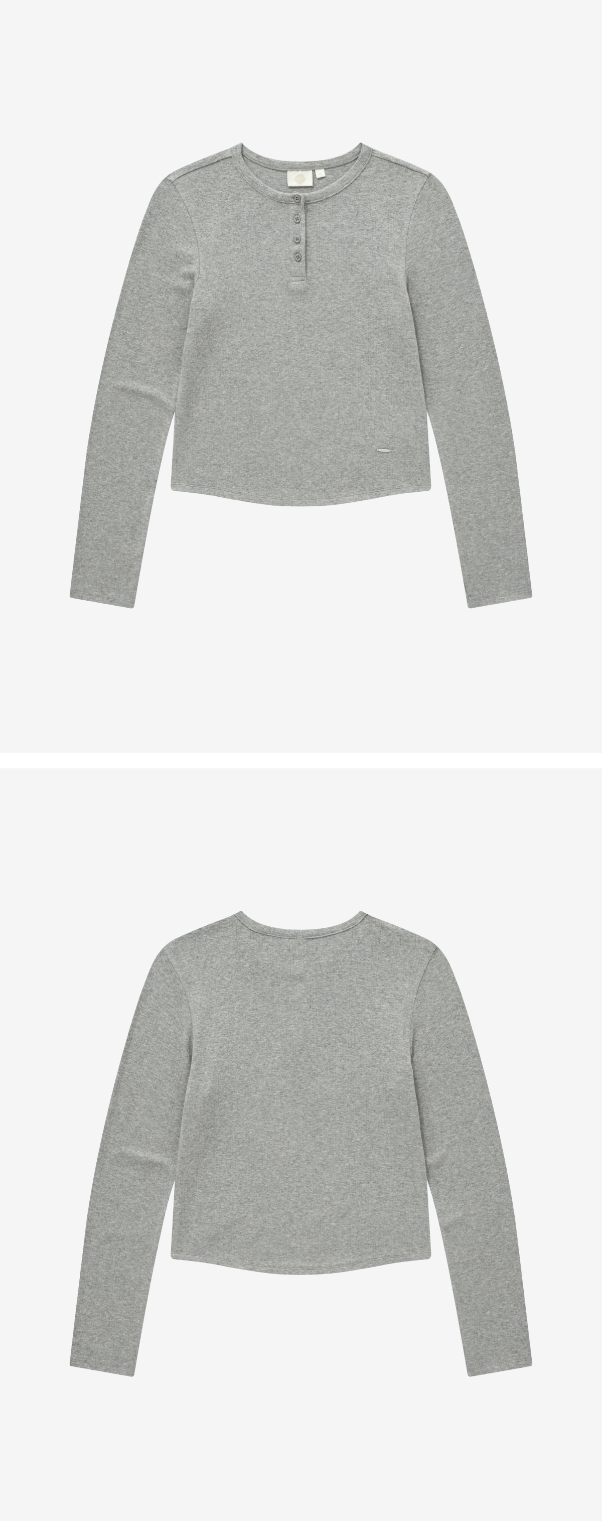WOMAN HENLEY EYELET LONG SLEEVE #SANA同款！ - 2 COLORS MELANGE GREY