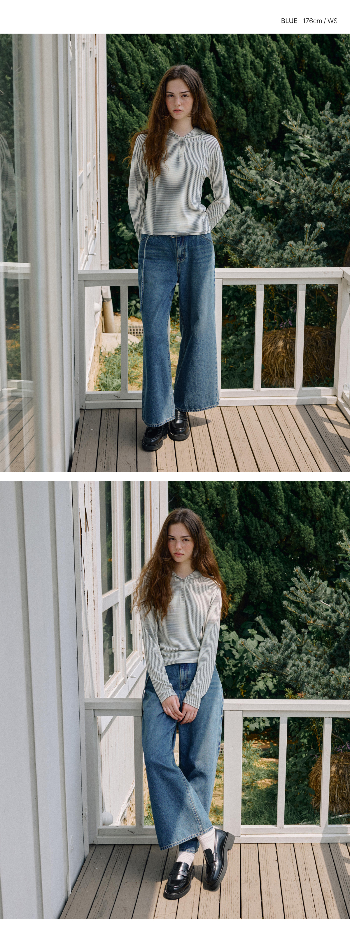 WOMAN WIDE BELTED DENIM PANTS #SANA同款! - 2 COLORS BLUE