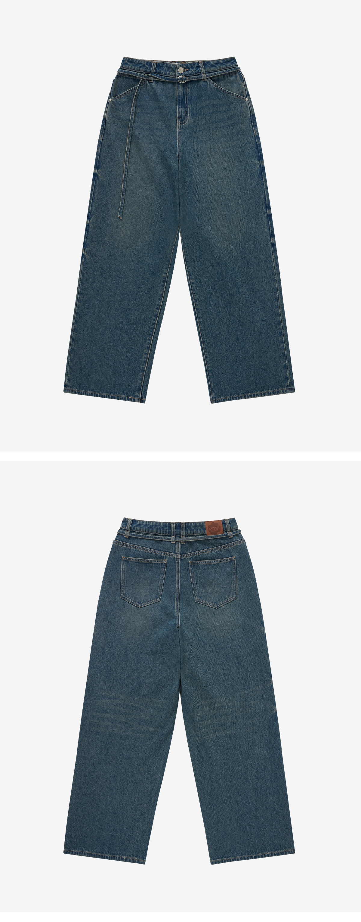 WOMAN WIDE BELTED DENIM PANTS #SANA同款! - 2 COLORS BLUE
