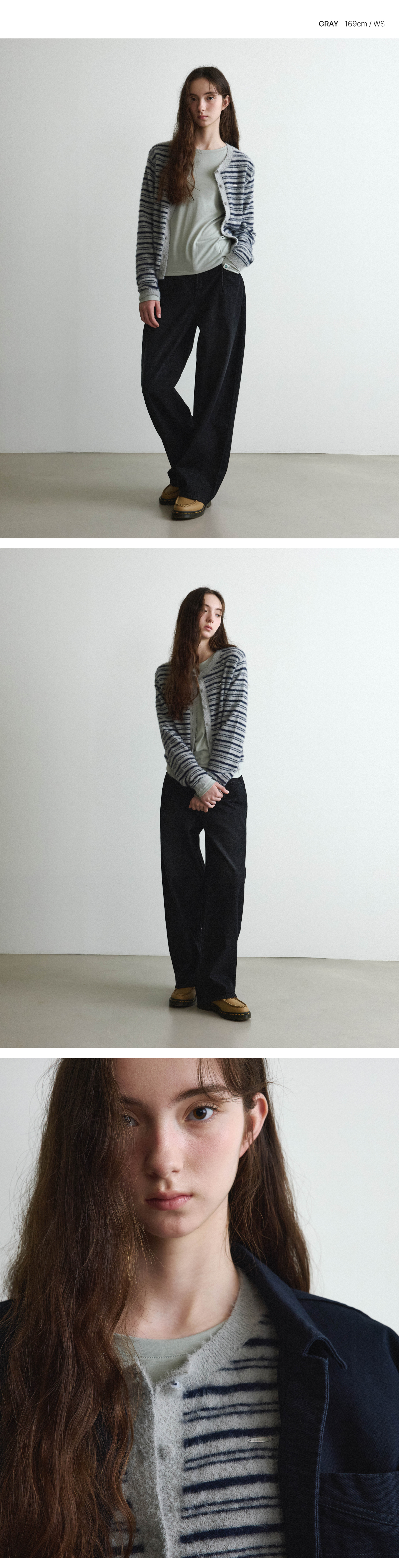WOMAN STRIPE HAIRY CARDIGAN #SANA同款！ - 2 COLORS GREY