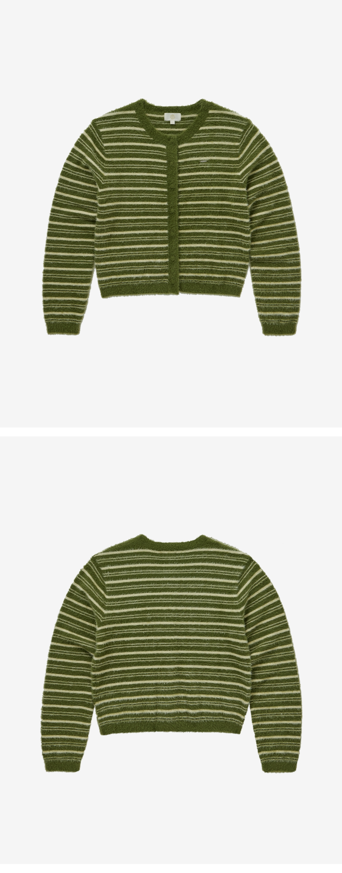 WOMAN STRIPE HAIRY CARDIGAN #SANA同款！ - 2 COLORS OLIVE