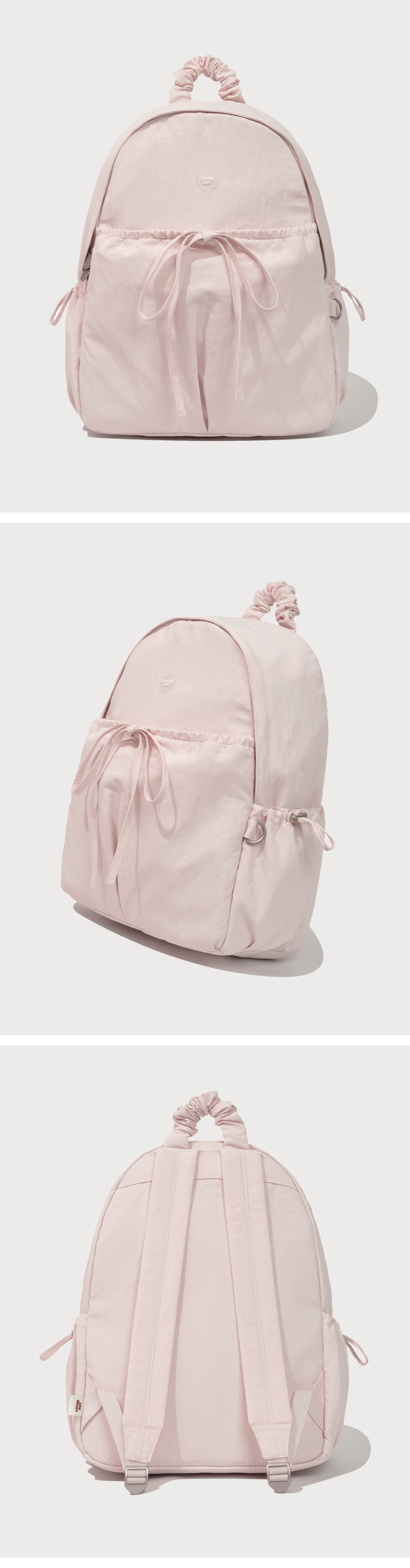 WOMEN CLOVER HEART SHIRRING NYLON BACKPACK - 5 COLORS PINK